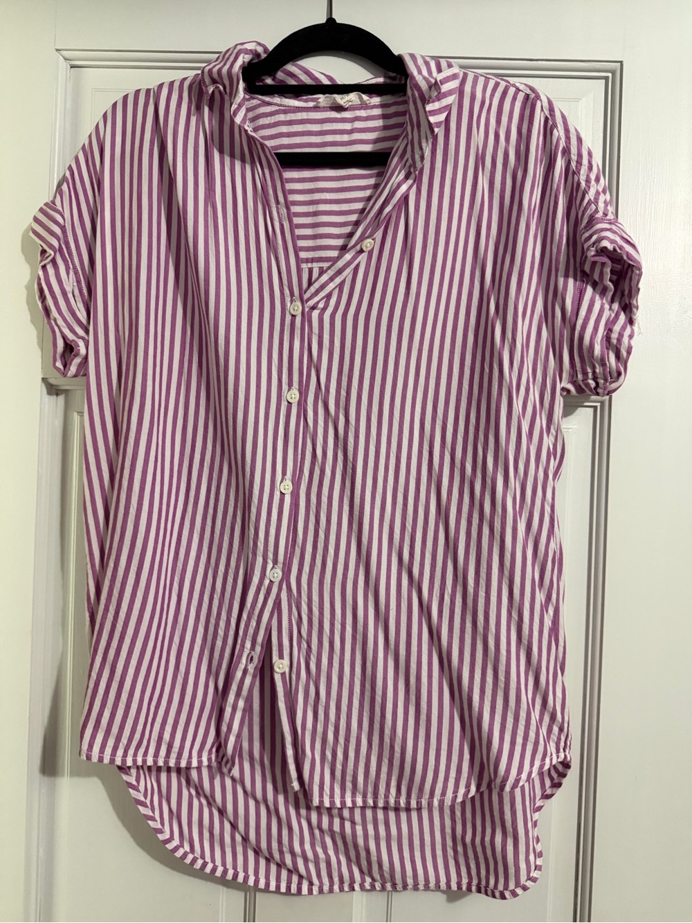 beachlunchlounge fuchsia and White Striped Button Down Shirt